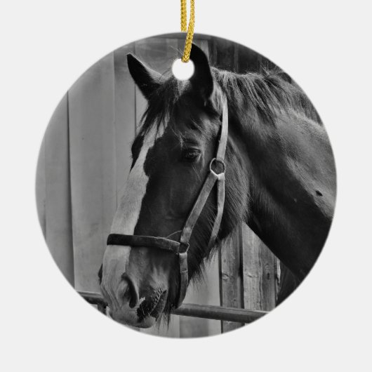 Black White Horse - Animal Photography Art Keramisch Ornament (Voorkant)