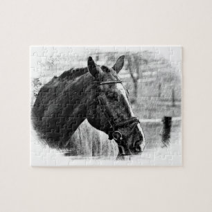 Black White Horse - Animal Photography Art Legpuzzel
