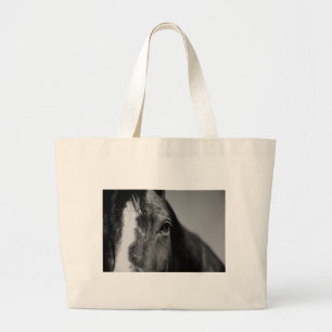 Black White Horse Eye Artwork Grote Tote Bag