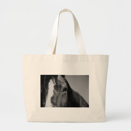 Black White Horse Eye Artwork Grote Tote Bag (Voorkant)