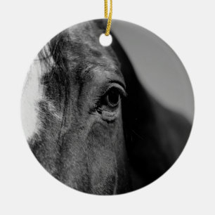 Black White Horse Eye Artwork Keramisch Ornament