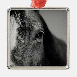 Black White Horse Eye Artwork Metalen Ornament