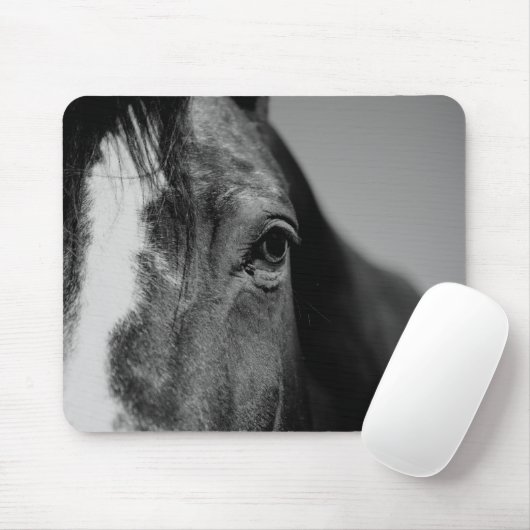 Black White Horse Eye Artwork Muismat (Met muis)