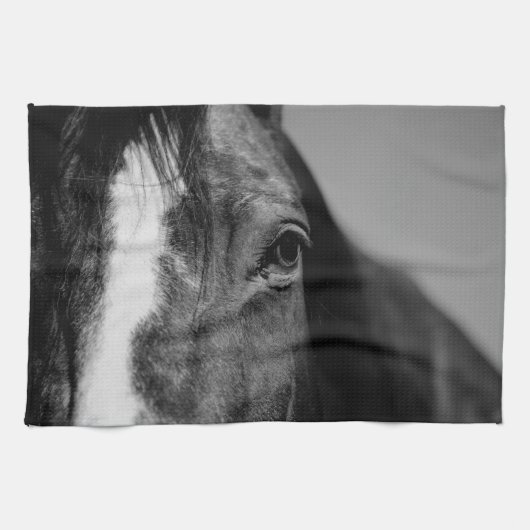 Black White Horse Eye Artwork Theedoek (Horizontaal)