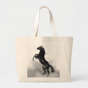 Black White Horse Grote Tote Bag