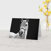 Black White Horse in de nacht close-up Kaart (Gele Bloem)