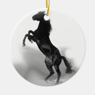 Black White Horse Keramisch Ornament