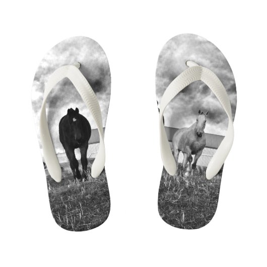 Black White Horse Photography, Kinder Teenslippers (Voetbed)