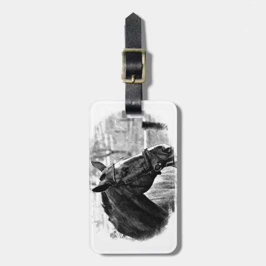 Black White Horse Sketch Bagagelabel (Voorkant verticaal)