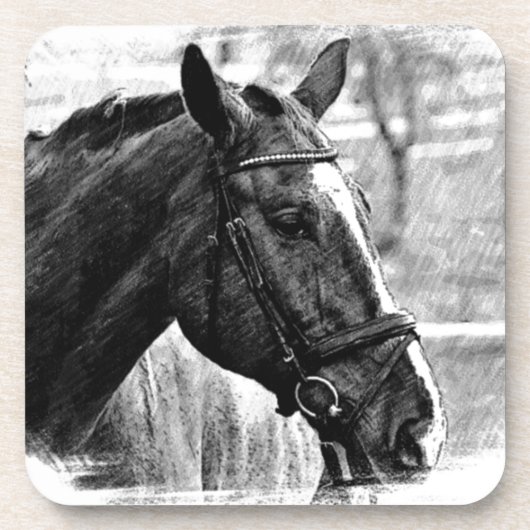 Black White Horse Sketch Drankjes Onderzetter (Voorkant)