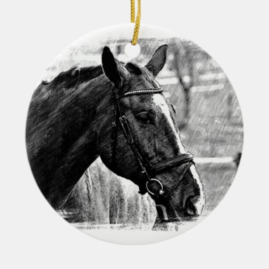 Black White Horse Sketch Keramisch Ornament (Voorkant)