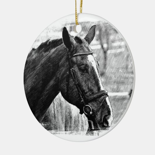 Black White Horse Sketch Keramisch Ornament (Links)