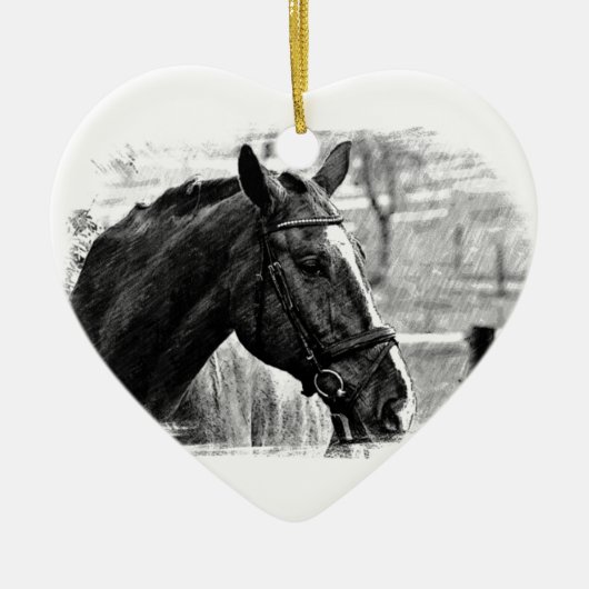 Black White Horse Sketch Keramisch Ornament (Voorkant)