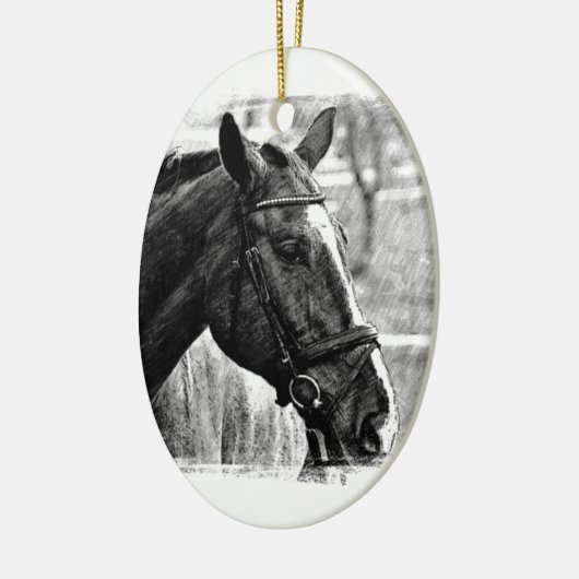 Black White Horse Sketch Keramisch Ornament (Links)