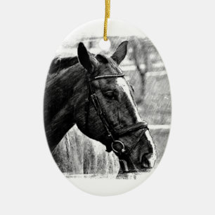 Black White Horse Sketch Keramisch Ornament
