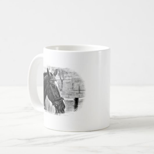 Black White Horse Sketch Koffiemok (Voorkant links)