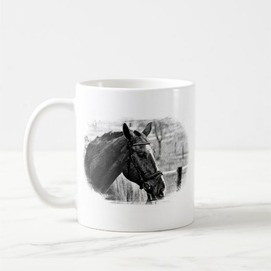 Black White Horse Sketch Koffiemok (Links)
