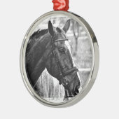 Black White Horse Sketch Metalen Ornament (Links)