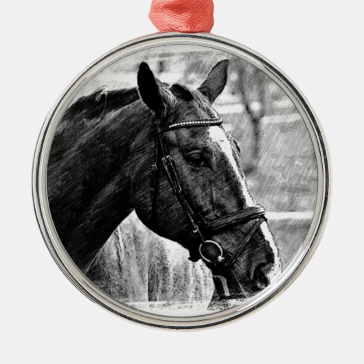 Black White Horse Sketch Metalen Ornament (Voorkant)