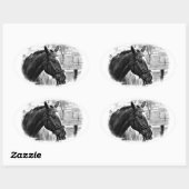Black White Horse Sketch Ovale Sticker (Vel)