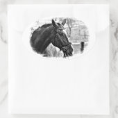 Black White Horse Sketch Ovale Sticker (Tas)