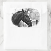 Black White Horse Sketch Rechthoekige Sticker (Tas)