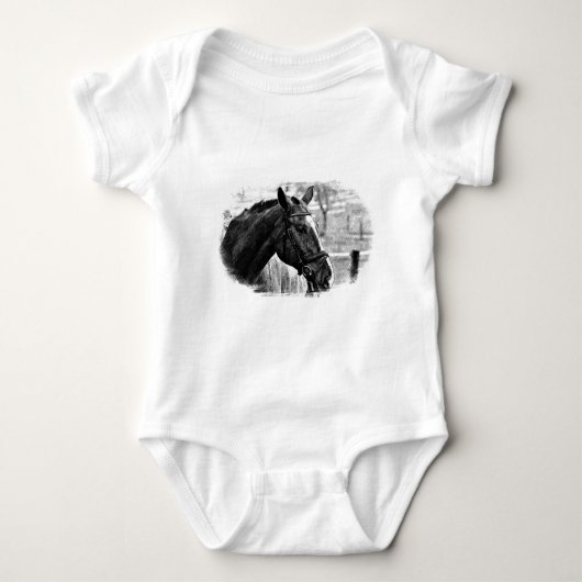 Black White Horse Sketch Romper (Voorkant)