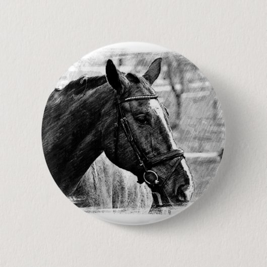 Black White Horse Sketch Ronde Button 5,7 Cm (Voorkant)