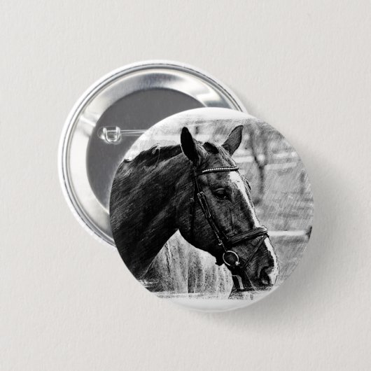 Black White Horse Sketch Ronde Button 5,7 Cm (Voorkant /achterkant)