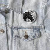 Black White Horse Sketch Ronde Button 5,7 Cm (In situ)