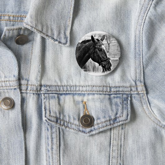 Black White Horse Sketch Ronde Button 5,7 Cm (In situ)
