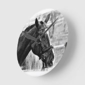 Black White Horse Sketch Ronde Klok (Hoek)