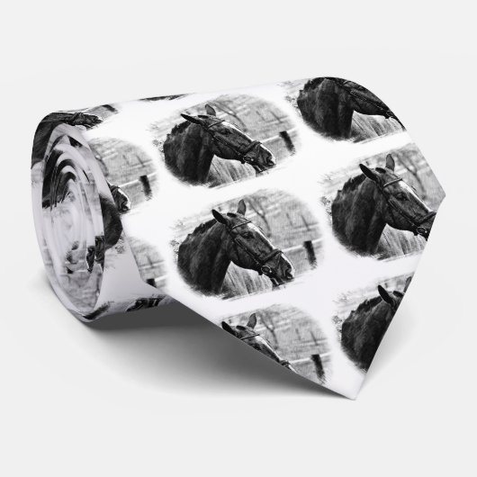 Black White Horse Sketch Stropdas (Opgerold)