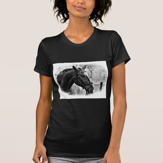 Black White Horse Sketch T-shirt (Voorkant)
