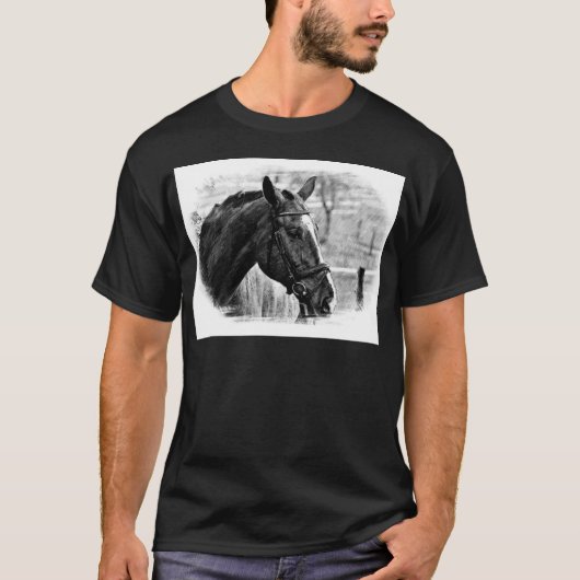Black White Horse Sketch T-shirt (Voorkant)