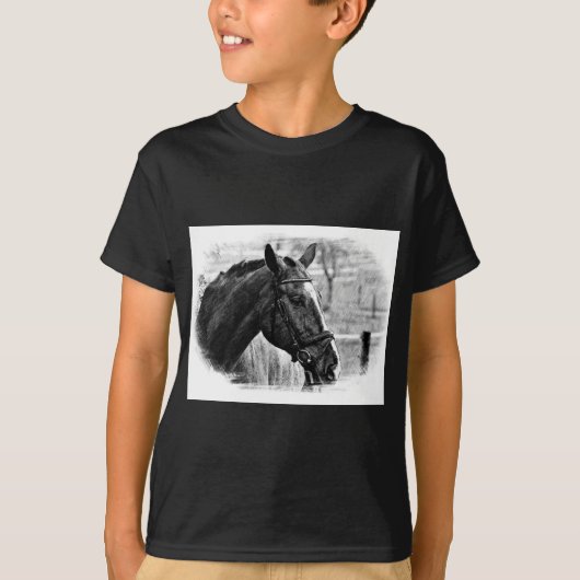 Black White Horse Sketch T-shirt (Voorkant)