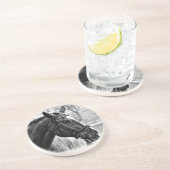 Black White Horse Sketch Zandsteen Onderzetter (Zijkant)