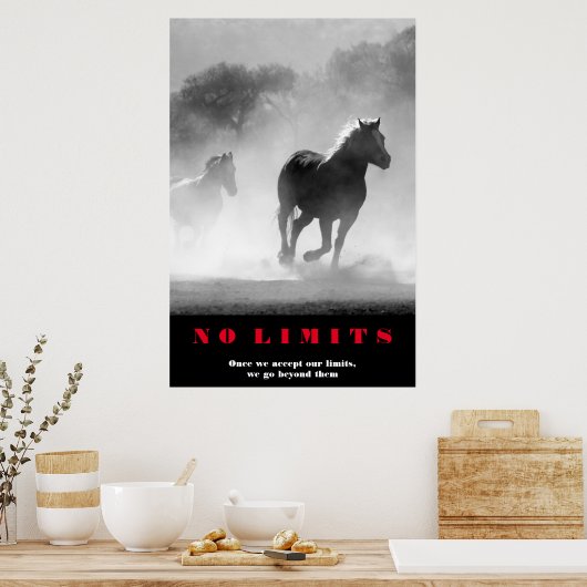 Black White Horses Motivatie zonder grenzen Artwor Poster (Keuken)