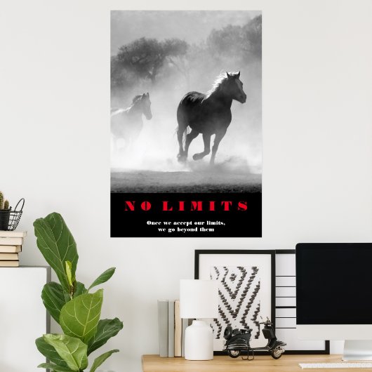 Black White Horses Motivatie zonder grenzen Artwor Poster (Thuiskantoor)