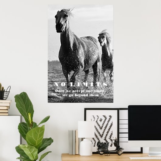 Black White Horses Motivatie zonder grenzen Artwor Poster (Thuiskantoor)