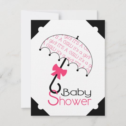 Black White & Hot Pink Baby shower Invitation Kaart (Voorkant)