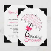 Black White & Hot Pink Baby shower Invitation Kaart (Voorkant / Achterkant)