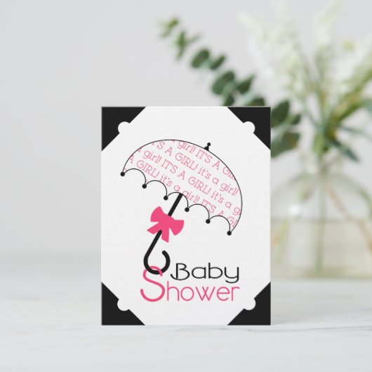 Black White & Hot Pink Baby shower Invitation Kaart (Staand voorkant)