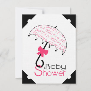 Black White & Hot Pink Baby shower Invitation Kaart
