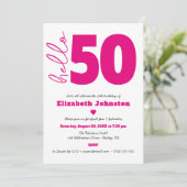 Black White Hot Pink Hello 50 Fabulous Birthday Kaart (Staand voorkant)