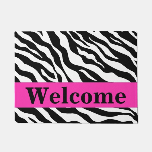 Black White Hot Pink Zebra Skin Patroon Welkom Deurmat (Voorkant)