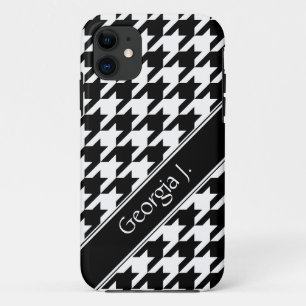 Black & White Houndstooth aangepaste iPhone 5 Hoes