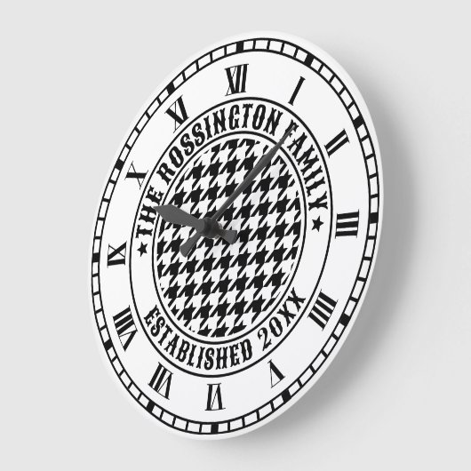 Black & White Houndstooth Familienaam Datum Est Grote Klok (Hoek)