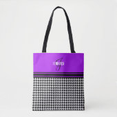 Black White Houndstooth paars name monogram Tote Bag (Voorkant)