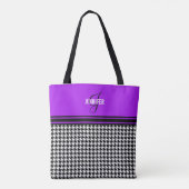Black White Houndstooth paars name monogram Tote Bag (Achterkant)
